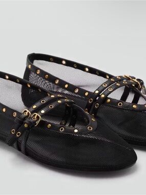 Black Mesh Studded Ballet Flats